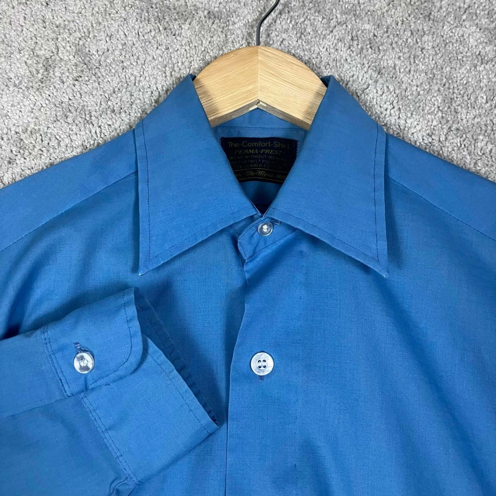 Vintage 60s Sears Comfort Shirt Perma Prest Blue Long Sleeve 15-33 Selvedge